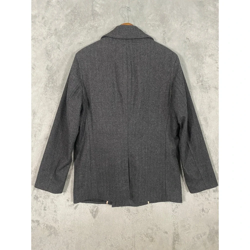Banana Republic Peacoat Sz M Grey Wool Blend Herringbone Double Breasted Preppy